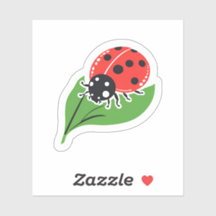 Sticker Coccinelle Jolie coccinelle rouge verte feuille