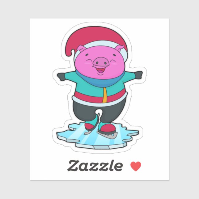 Sticker Cochon à Patinage sur glace avec patins sur glace  (Feuille)