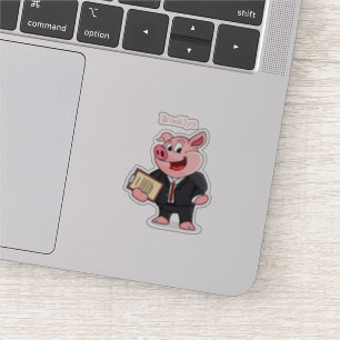 Sticker Cochon amusant en costume d'affaires dessin animé