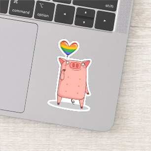 Sticker Cochon Avec Ballon Arc-En-Ciel