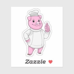 Sticker Cochon comme cuisinier avec casquette chef