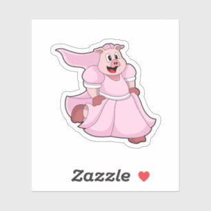Sticker Cochon comme mariée avec robe de mariée