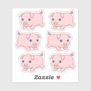 Sticker Cochon Courant Mignon, Set de 6