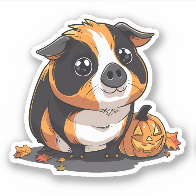 Sticker Cochon de Guinée d'Halloween avec Jack-o-Lantern (Devant)