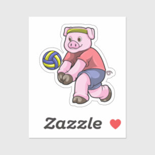 Sticker Cochon de sport avec volleyball