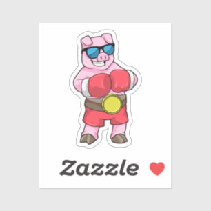 Sticker Cochon en boîte avec gants de boxe