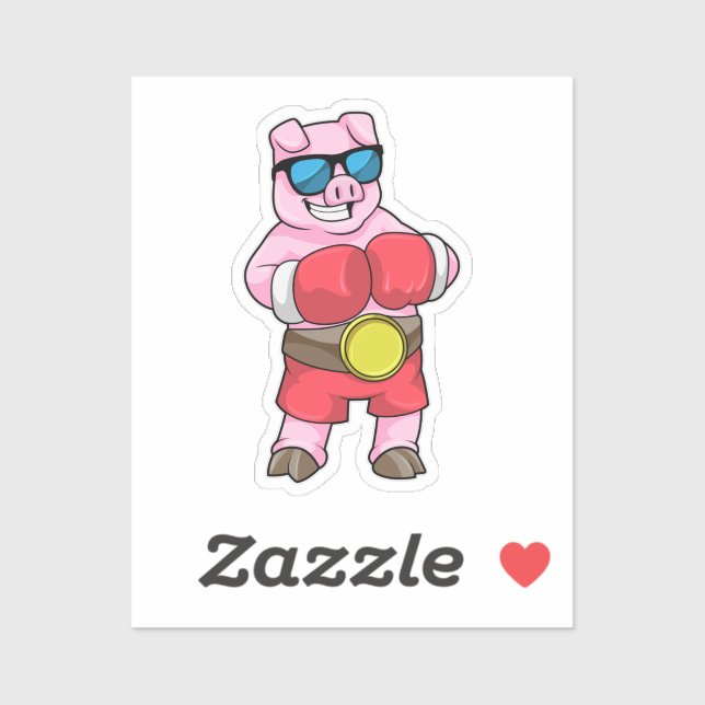Sticker Cochon en boîte avec gants de boxe (Feuille)