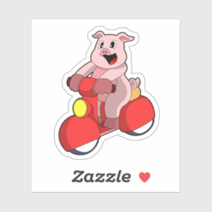 Sticker Cochon en vélo avec Scooter