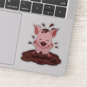 Sticker Cochon mignon jouant dans la boue