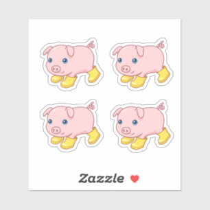 Sticker Cochonnet mignon en bottes en caoutchouc jaunes, a