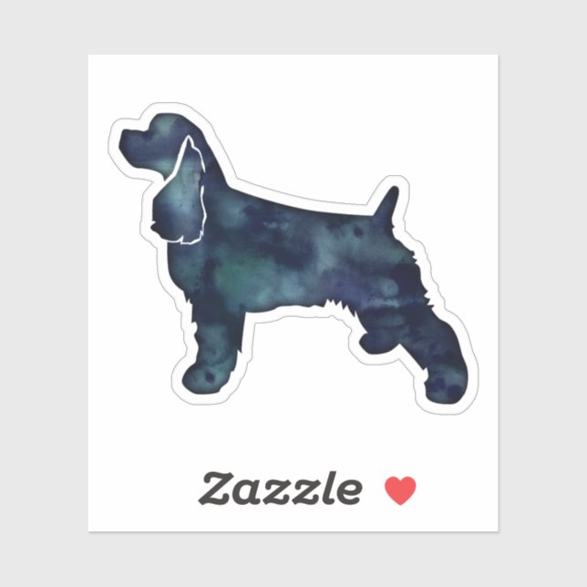 Sticker Cocker Spaniel Chien Silhouette Noir Aquarelle (Feuille)