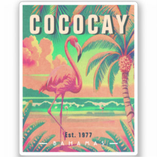 Sticker CocoCay Bahamas Retro Flamant rose Souvenir 1950