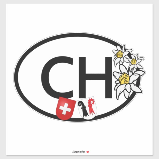 Sticker Code pays Suisse. Crêtes suisses et Bâle (Feuille)