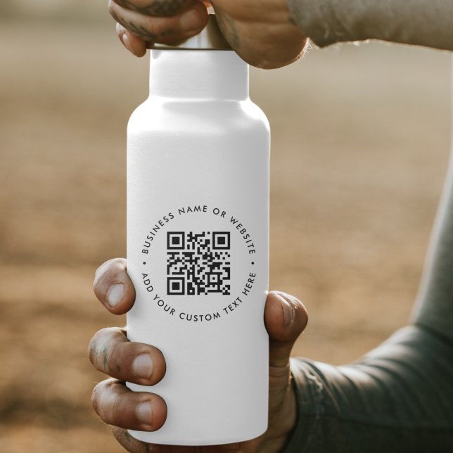 Sticker Code QR Bouteille d'eau de marque professionnelle  (Interactive editable QR code water bottle stickers to promote your business, products or services.)