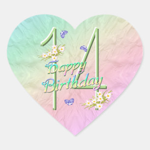 Sticker Cœur 14ème Bâton de coeur de papillons et