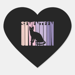 Sticker Cœur 17ème Anniversaire Mignonne Chat Fan 17 Ans Pour F