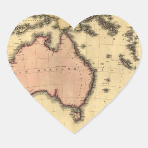 Sticker Cœur 1818 Australasia Map - Australia, Nouvelle-Zélande