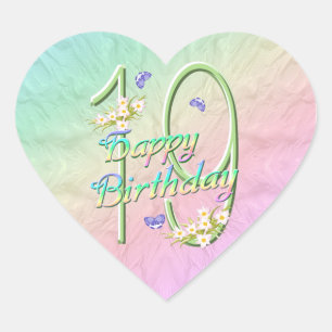 Sticker Cœur 19e Anniversaire Papillons et Rainbows Coeur Stick