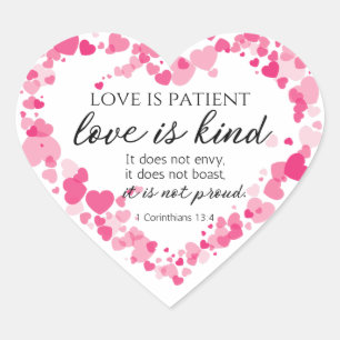 Sticker Cœur 1 Corinthiens 13:4 L'amour est Patient Cœurs Roses