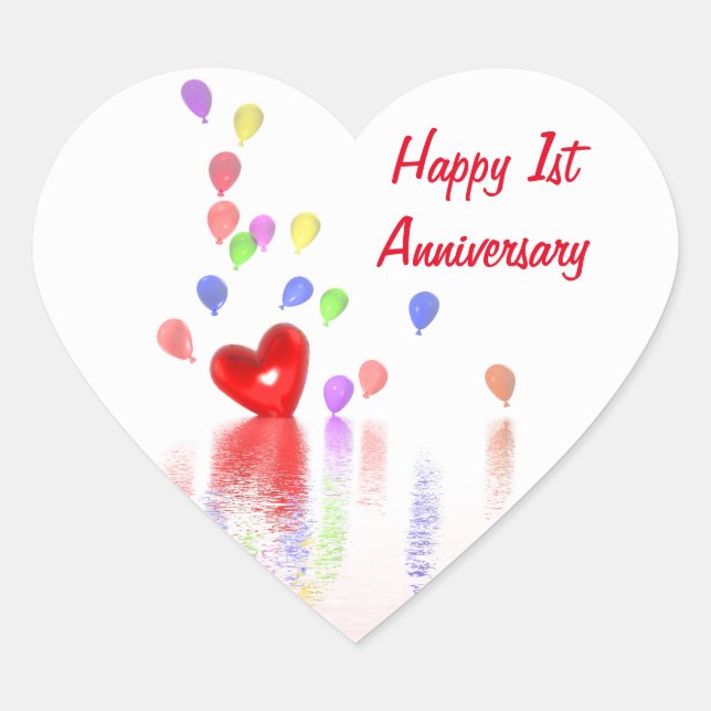 Sticker Cœur 1er Anniversaire Coeur rouge et ballons (Devant)