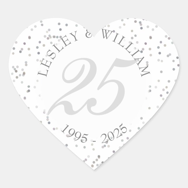 Sticker Cœur 25e anniversaire Mariage de la fécule d'argent Con (Devant)