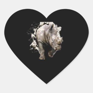 Sticker Cœur 3d Rhino - Rhinoceros d'animaux Safari africains