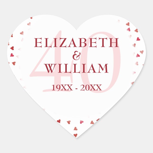 Sticker Cœur 40e anniversaire du Mariage Ruby Hearts (Devant)