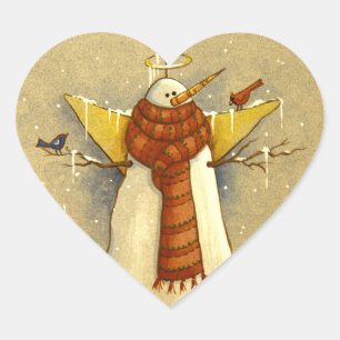 Sticker Cœur 4907 Noël des Anges des neiges et des oiseaux