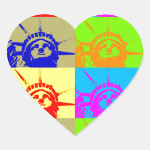 Sticker Cœur 4 Couleur Pop Art Lady Liberty