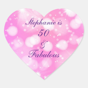 Sticker Cœur 50 Et Fabuleux Anniversaire Rose Rose Purple Glitt