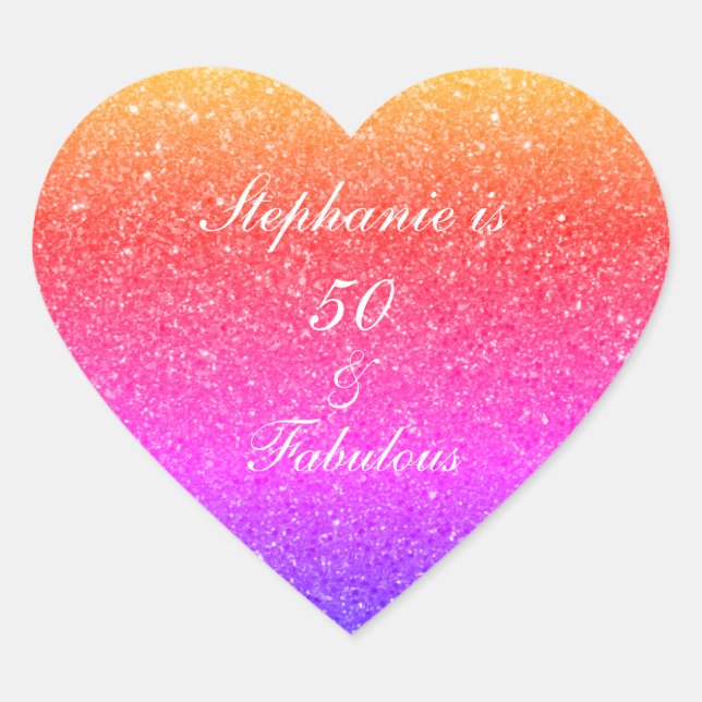 Sticker Cœur 50 Et Fabuleux Anniversaire rose violet Parties sc (Devant)