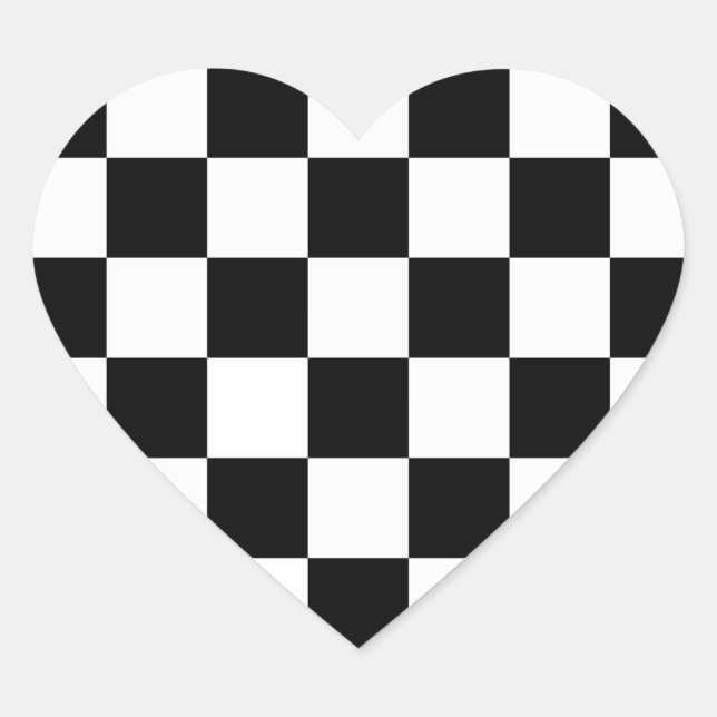 Sticker Cœur à damiers noir et blanc (Devant)