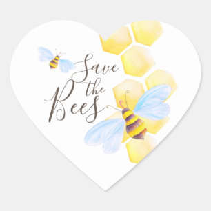 Sticker Cœur Abeille de miel aquarelle art sauver les abeilles