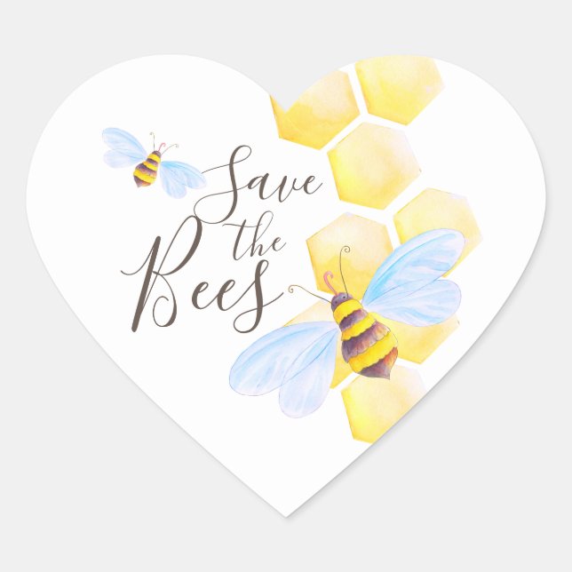 Sticker Cœur Abeille de miel aquarelle art sauver les abeilles (Devant)
