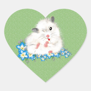 Sticker Cœur Accessoires hamster syrien blanc mignon, polka ver