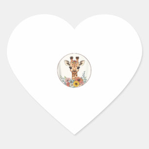 Sticker Cœur Adorable Giraffe Aux Fleurs