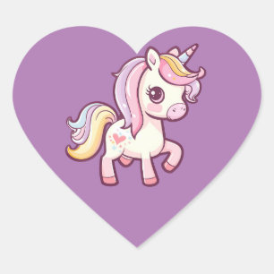 Sticker Cœur Adorable mignon Pastel Unicorn