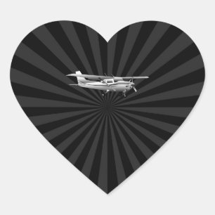Sticker Cœur Aéronef Cessna Silhouette Flying Black Burning