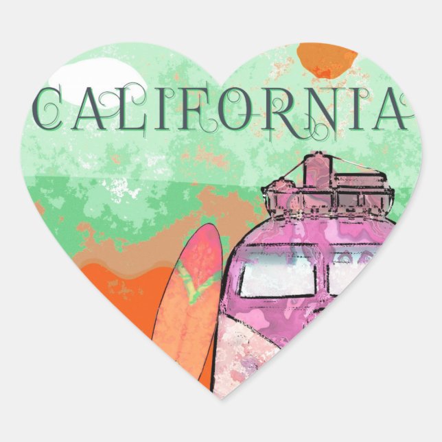 Sticker Cœur Affiche de voyage en Californie (Devant)