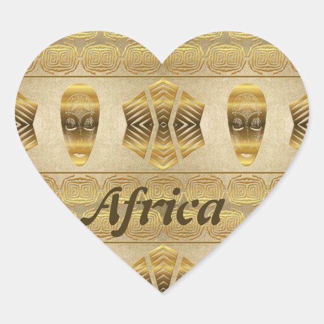 Sticker Cœur Afrique d'or. Masque tribal motif d'or. (Devant)
