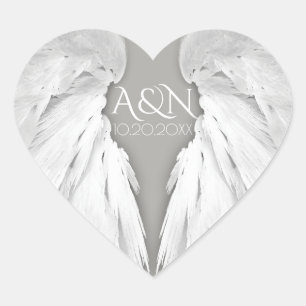 Sticker Cœur AILES ANGEL Initiales Mariages Élégant gris