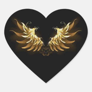 Sticker Cœur Ailes d'Ange d'or sur arrière - plan noir