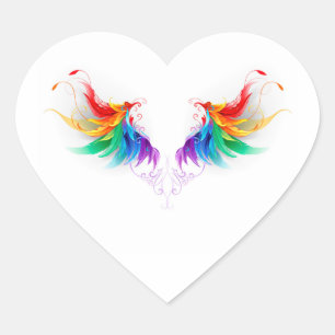 Sticker Cœur Ailes fluffy arc-en-ciel