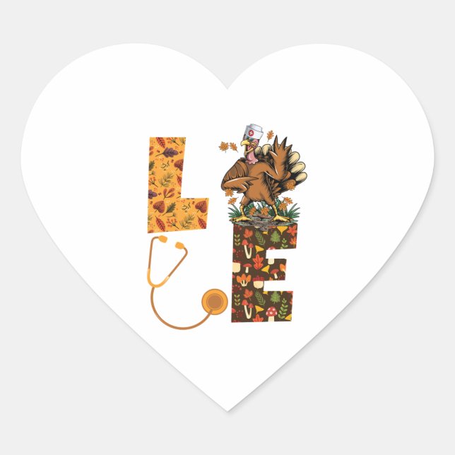 Sticker Cœur Aimer Turquie Stethoscope Infirmière Vie Thanksgiv (Devant)