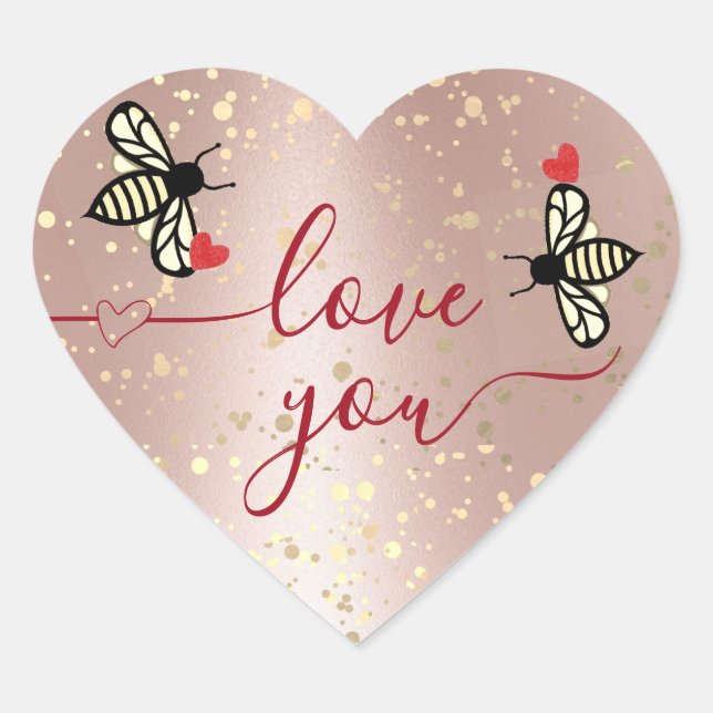 Sticker Cœur Aimez-vous Petites abeilles à coeur Parties scinti (Devant)