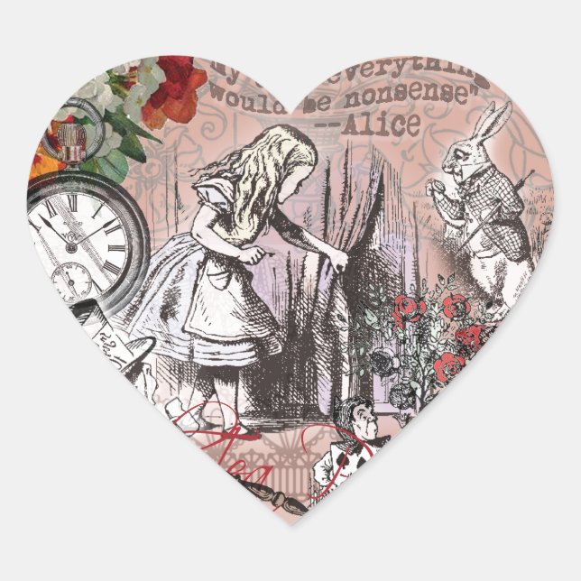 Sticker Cœur Alice au pays des merveilles, la haine et le lapin (Devant)