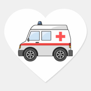 Sticker Cœur Ambulance rouge et blanche de bande dessinée