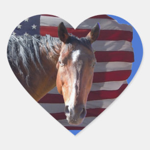 Sticker Cœur American Quarter Horse and Flag - Patriotique