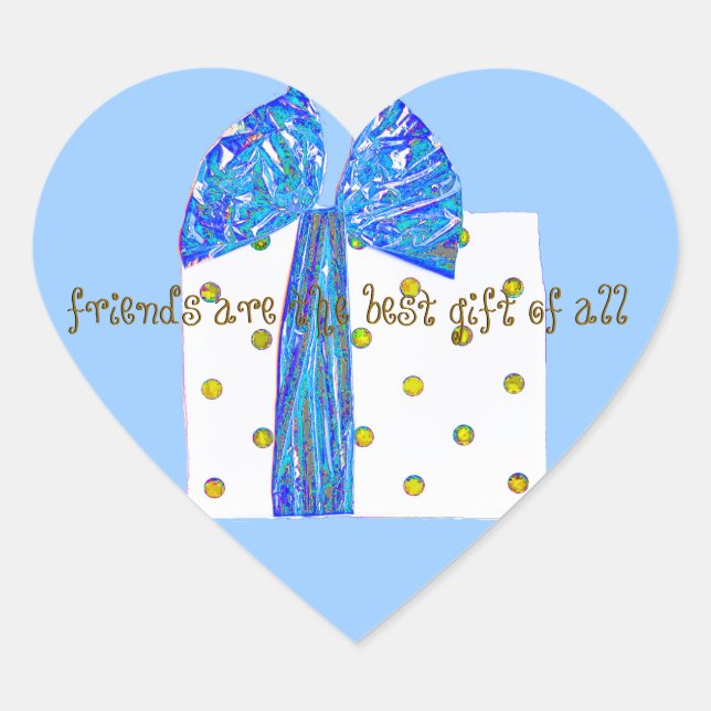 Sticker Cœur Amis Meilleur cadeau bleu et or (Devant)