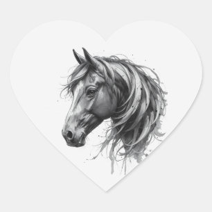 Sticker Cœur Amour Beau Cheval Frison Animal Art